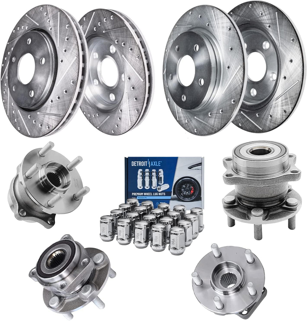 Detroit Axle - Brake Kit for 2009-2013 Subaru Forester Impreza, 11.53'' inch Front and 11.26'' inch Rear Drilled & Slotted Brake Rotors Wheel Bearings & Hubs Wheel Lug Nuts 2010 2011 2012 Replacement