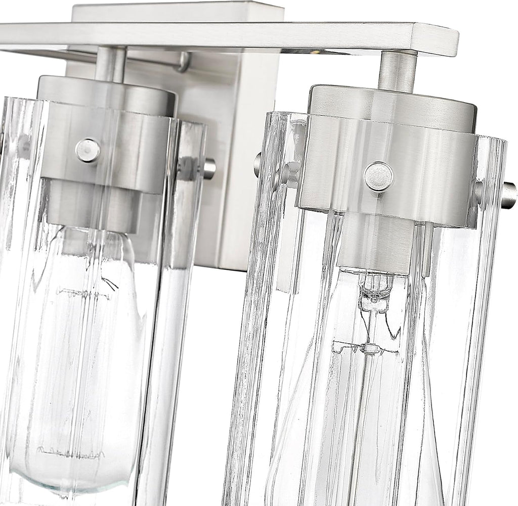 ML Lighting | Serena Collection | 10304-BN | 4 Light Vanity in Brushed Nickel Finish with Clear Ribbed Glass Shade | Versatile Design That adds High-End Texture and Elegance to Your Bathroom