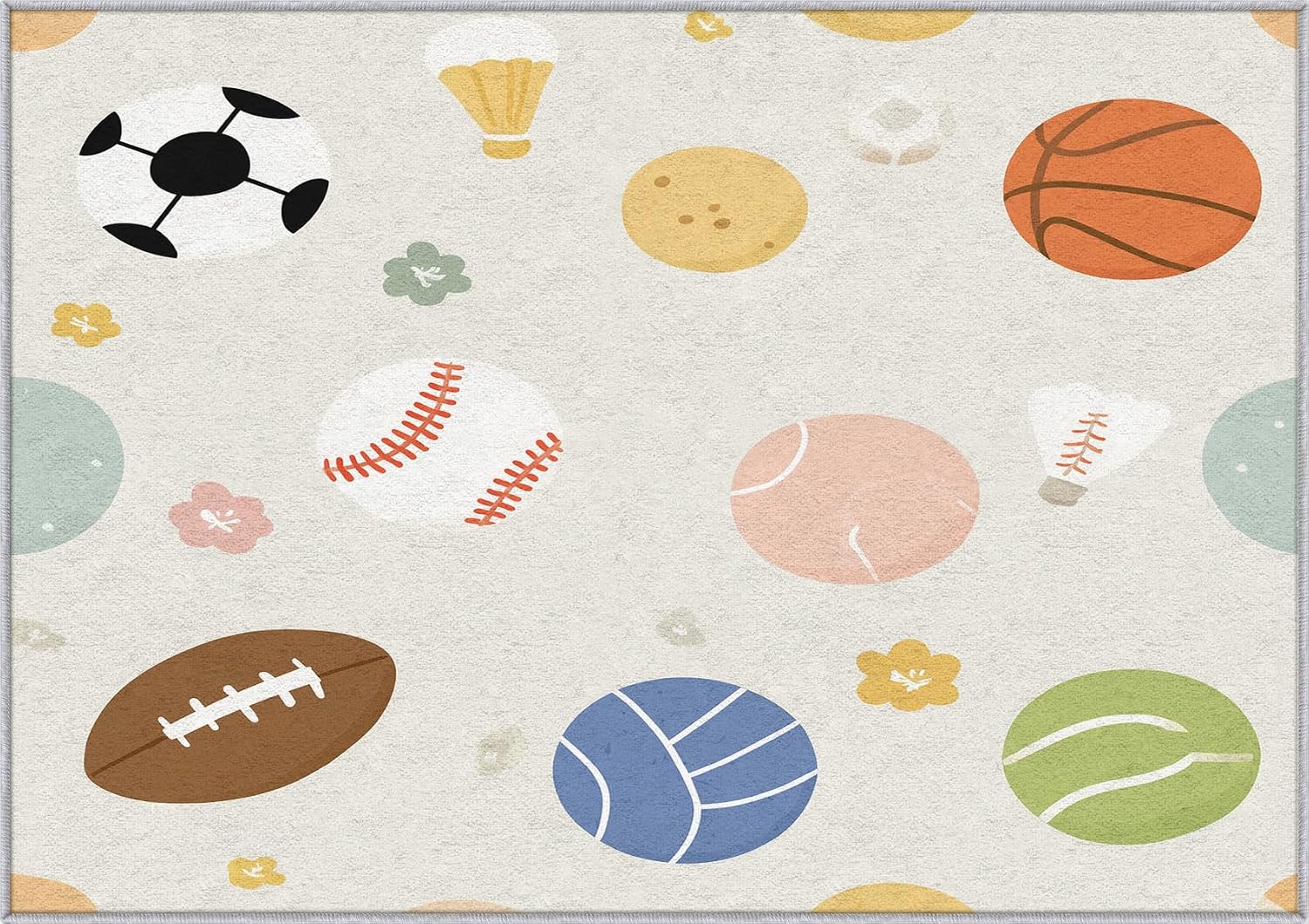Sport Rug 4x6 for Bedroom, Basketball Soccer Baseball Patterned Living Room Area Rug, Sport Kids Boys Girls Room Decor, Washable Soft Thin Carpet with Non Slip Backing, 4 x 6 ft - Lu11489