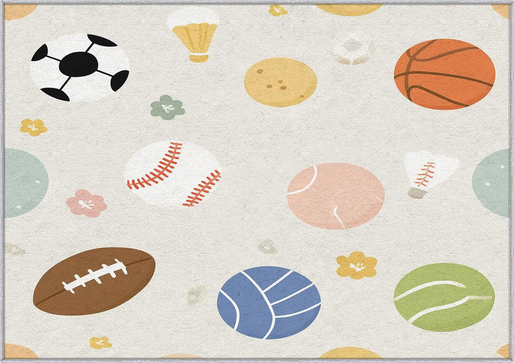 Sport Rug 8x12 for Bedroom, Basketball Soccer Baseball Patterned Living Room Area Rug, Sport Kids Boys Girls Room Decor, Washable Soft Thin Carpet with Non Slip Backing, 8 x 12 ft - Lu11498