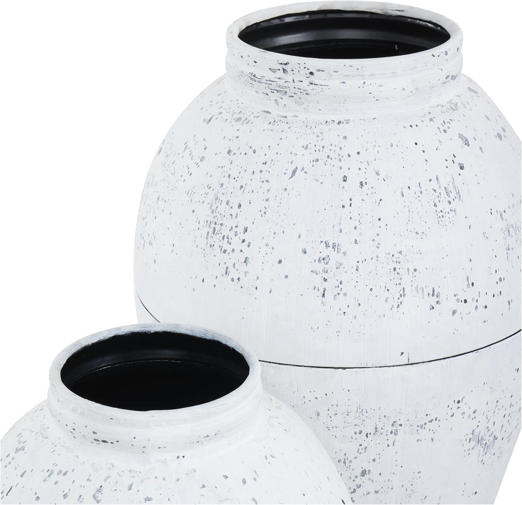 Deco 79 Metal Decorative Vase Tall Distressed Pot Floor Centerpiece Vases, Set of 2 Flower Vases for Home Decoration 31', 24' H, White