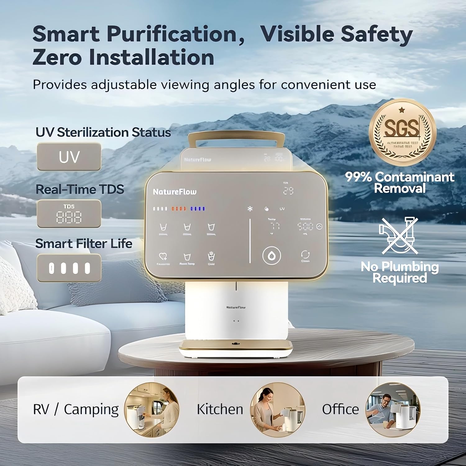 Y60EC Cold Reverse Osmosis Water Mineralization System — Featuring Natural Mineral Activation, 10-Stage RO Filtration, Ultra Dual UV, Alkaline Water,4:1 Pure-to-Drain Ratio