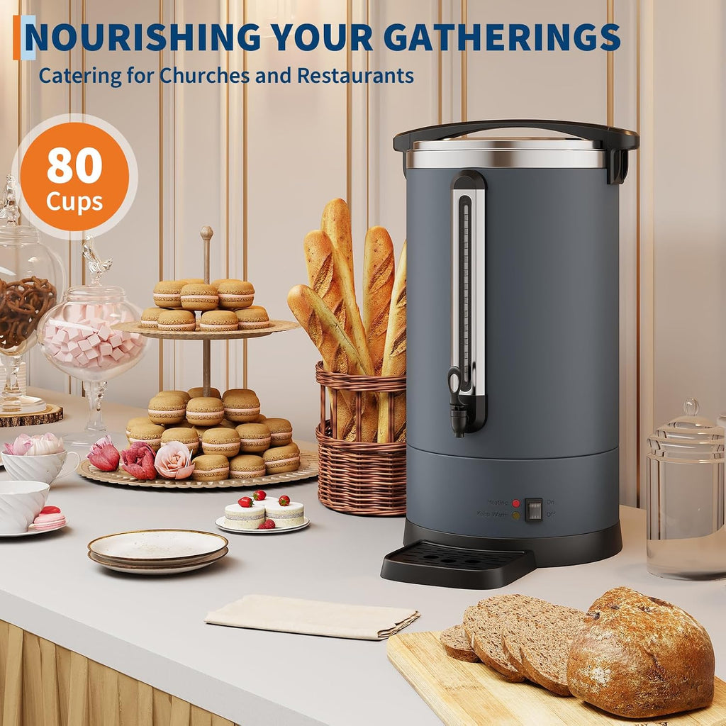 TROPOW Double Wall Insulated Commercial Coffee Urn - 12L/3.2Gal Stainless Steel Electric Coffee Maker - Fast Brew Beverage & Water Dispenser, Large Capacity for Catering, Parties, Weddings - 12L