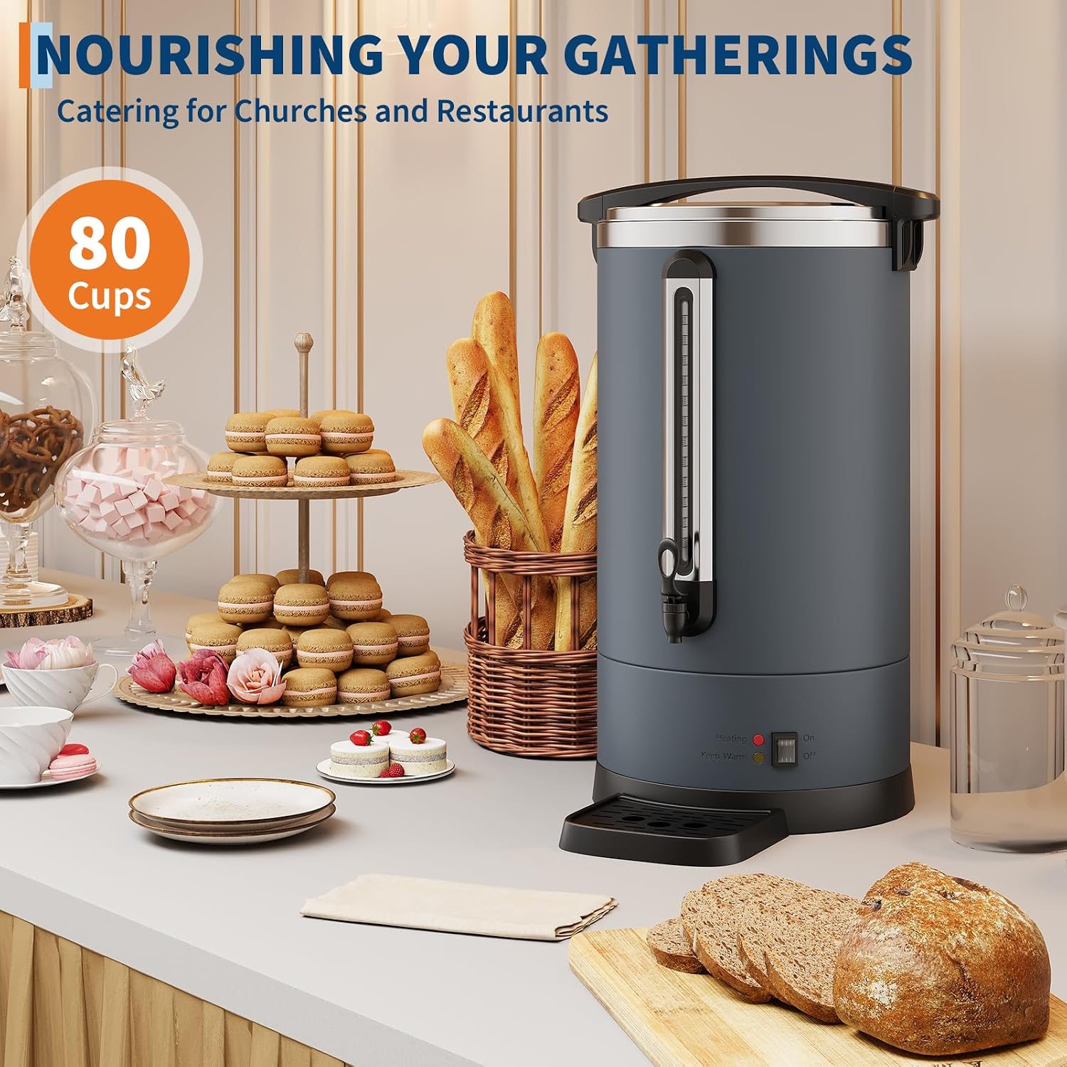 TROPOW Double Wall Insulated Commercial Coffee Urn - 12L/3.2Gal Stainless Steel Electric Coffee Maker - Fast Brew Beverage & Water Dispenser, Large Capacity for Catering, Parties, Weddings - 12L