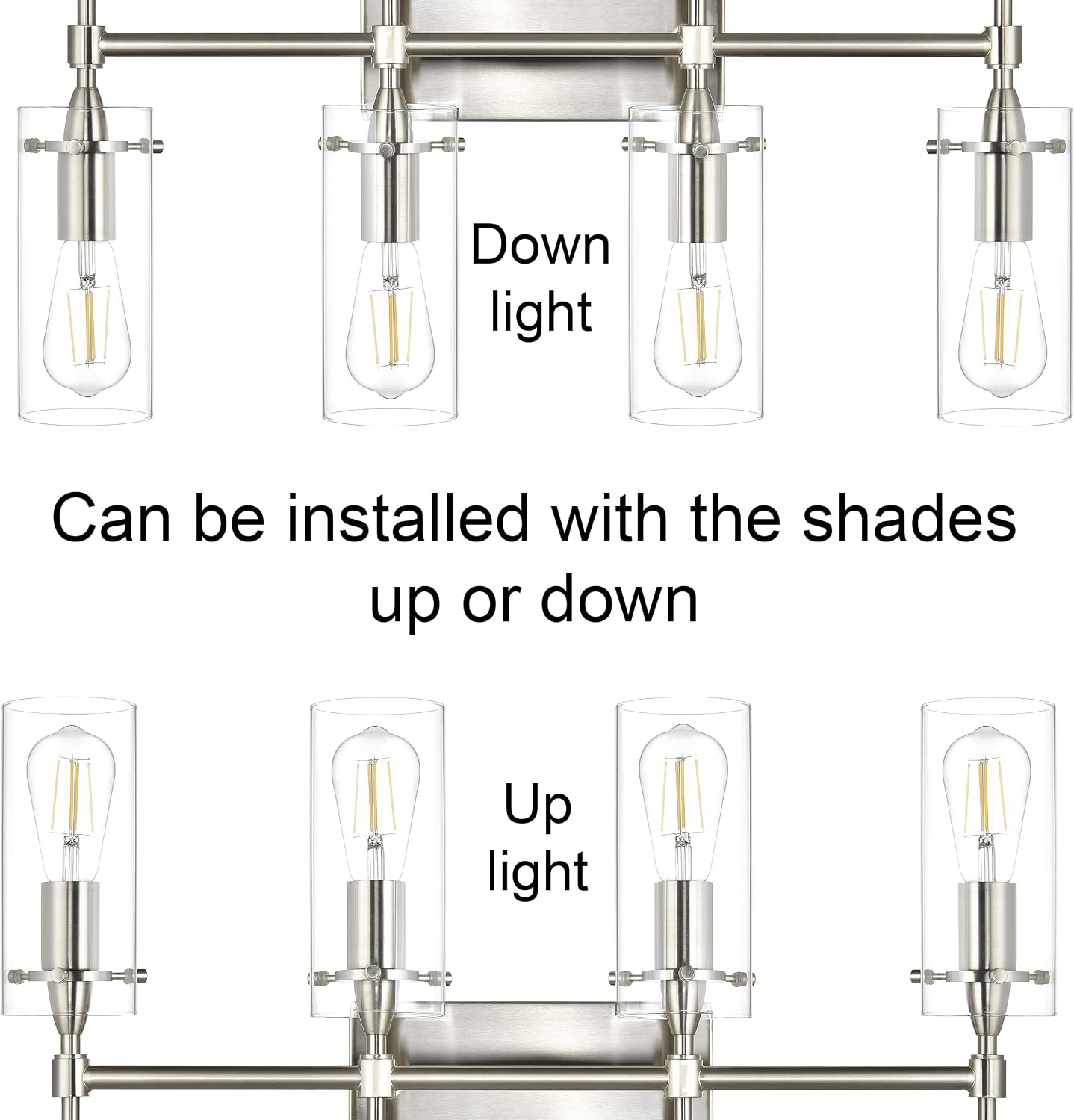 Linea di Liara Effimero Modern Farmhouse Bathroom Vanity Lights Fixtures 4 Lights Over Mirror Brushed Nickel Vanity Lights For Bathroom Light Fixtures Industrial Lighting Clear Glass Covers, UL Listed