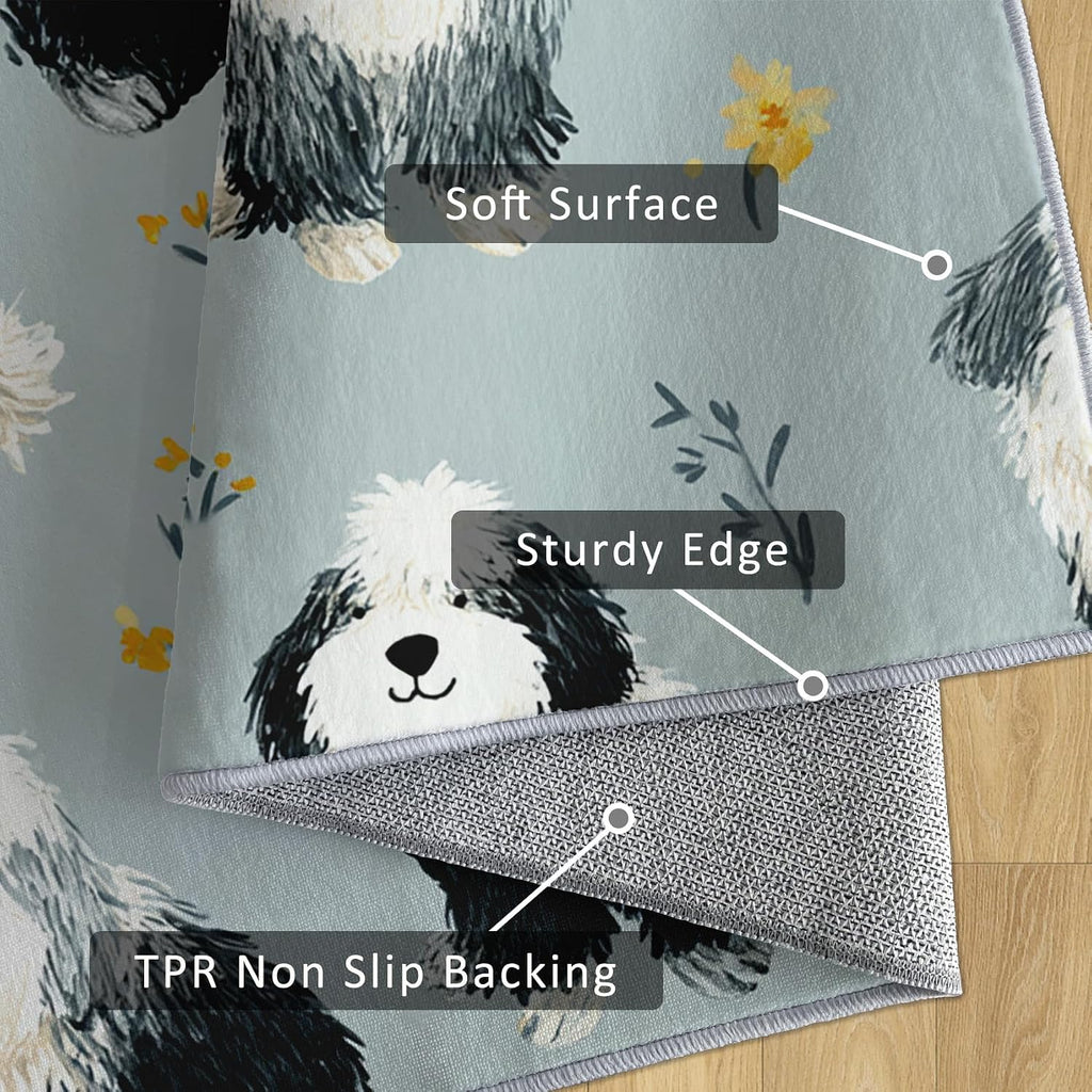 Cute Dog Rug 8x12 for Bedroom, Cartoon Pet Puppy Patterned Living Room Area Rug, Cute Dog Kids Boys Girls Room Decor, Washable Soft Thin Carpet with Non Slip Backing, 8 x 12 ft - Lu11344