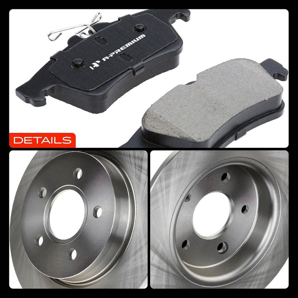 A-Premium 10.67 inch (271mm) Rear Solid Disc Brake Rotors + Ceramic Pads Kit Compatible with Select Ford Models - Focus 2012 2013 2014 2015 2016 2017 2018, 6-PC Set