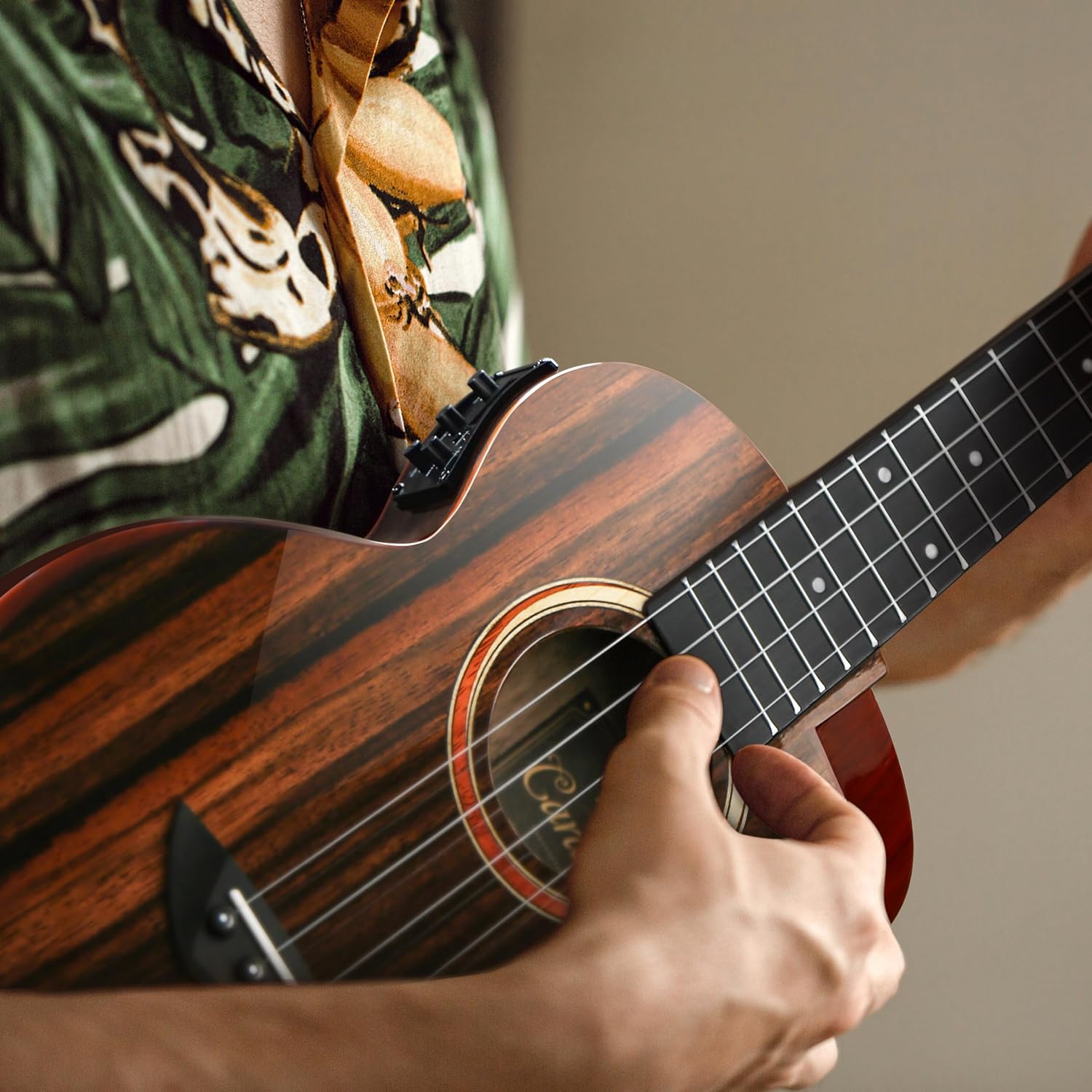 Caramel TEG91 Cutaway Ebony Glossy Tenor Acoustic & Electric Ukulele with Armrest | 26-inch Handmade Professional Ukelele Kit with Accessories
