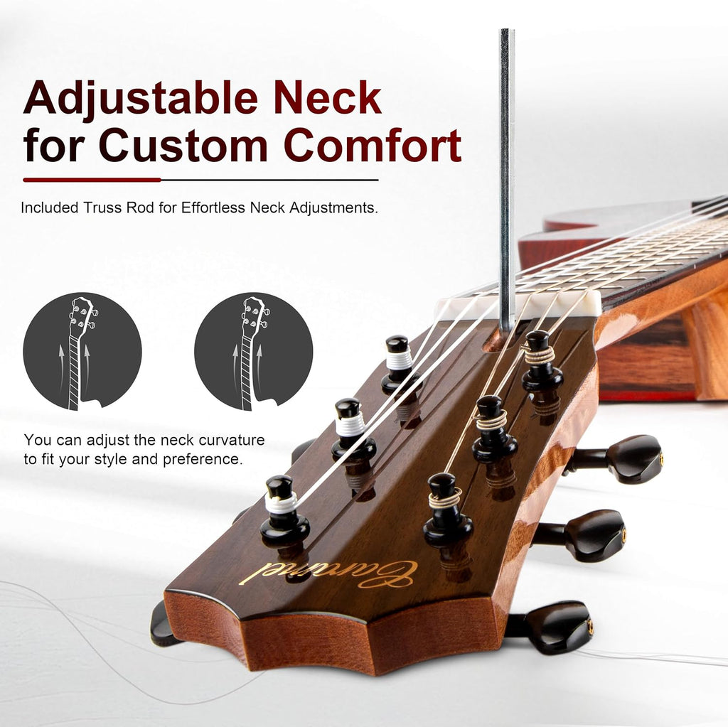 Caramel GEG91 Cutaway Ebony Glossy Guitalele | 30-inch Handmade Professional 6-String Acoustic & Electric Guitalele Kit with Accessories for Travel