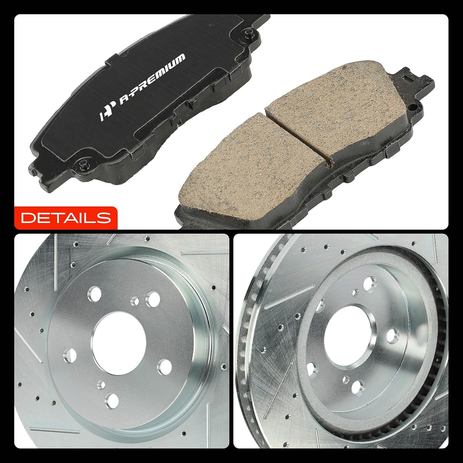 A-Premium 12.01 inch (305mm) Front Drilled and Slotted Disc Brake Rotors + Ceramic Pads Kit Compatible with Select Toyota and Lexus Models - Camry, RAV4, Avalon, Venza, C-HR, ES350, ES250, 6-PC Set