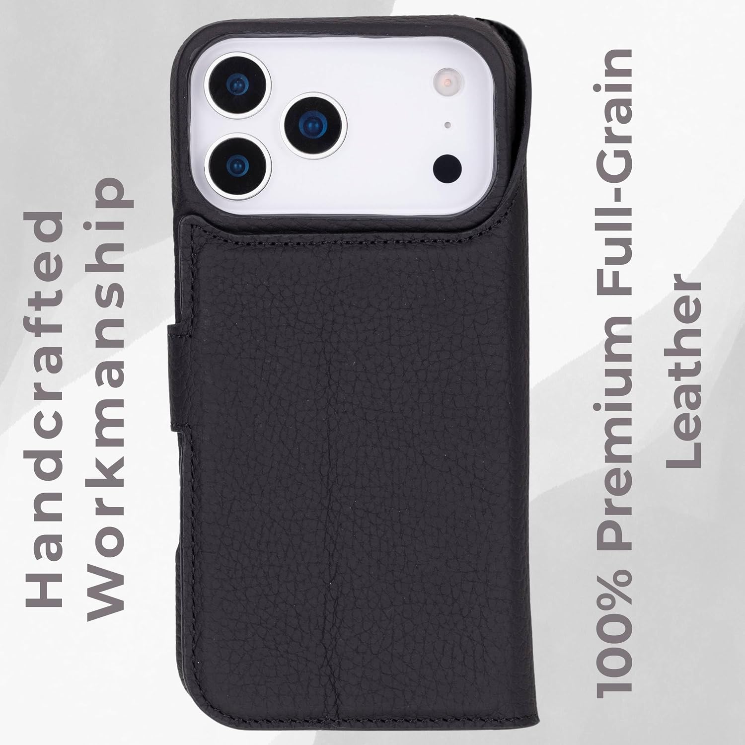 VENOULT Leather Wallet Case for iPhone 17 Pro Max, Full Grain Genuine Leather, Magnetic Detachable, 4 Card Holder, Buesiness Style, Compatible with MagSafe, RFID, Handmade (Pebble Black)