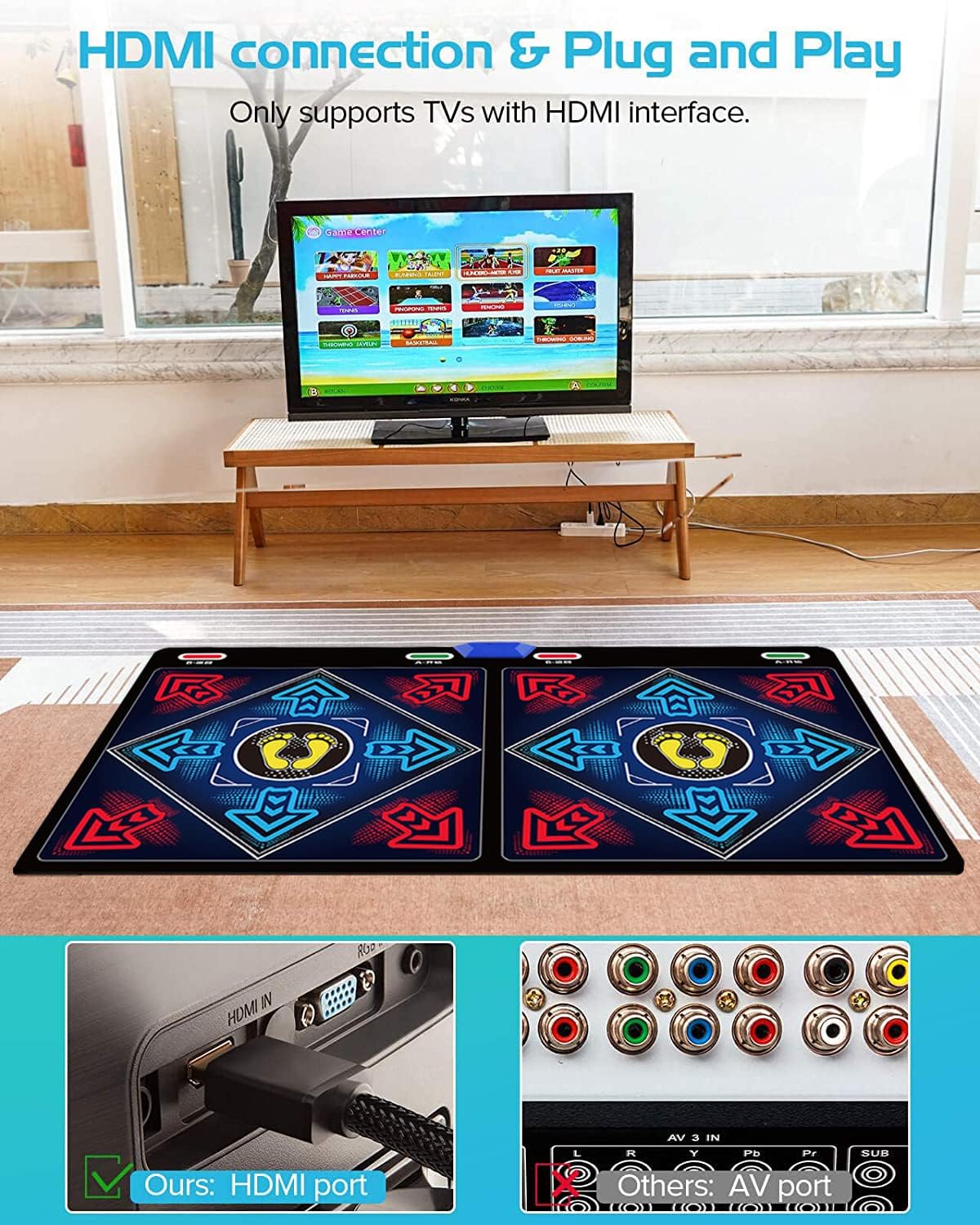 Music Dance Mat for Kids & Adults,Fitness Dance Game Mat for TV Use,64GB Memory Card, 899 Games, 650 Songs & 75 Music Videos,Premium Soft Flannel Material,Home Exercise Gift for Children