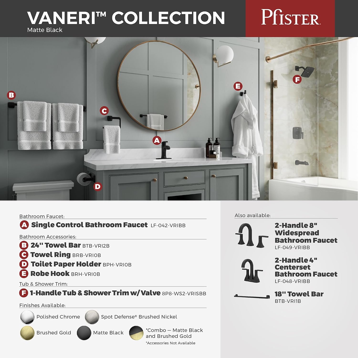 Pfister Vaneri 4 in Centerset Bathroom Sink Faucet 2-Handle 3-Hole Matte Black Vanity Faucet with Push & Seal Drain NSF Certified WaterSense Compliant LF048VRIBB