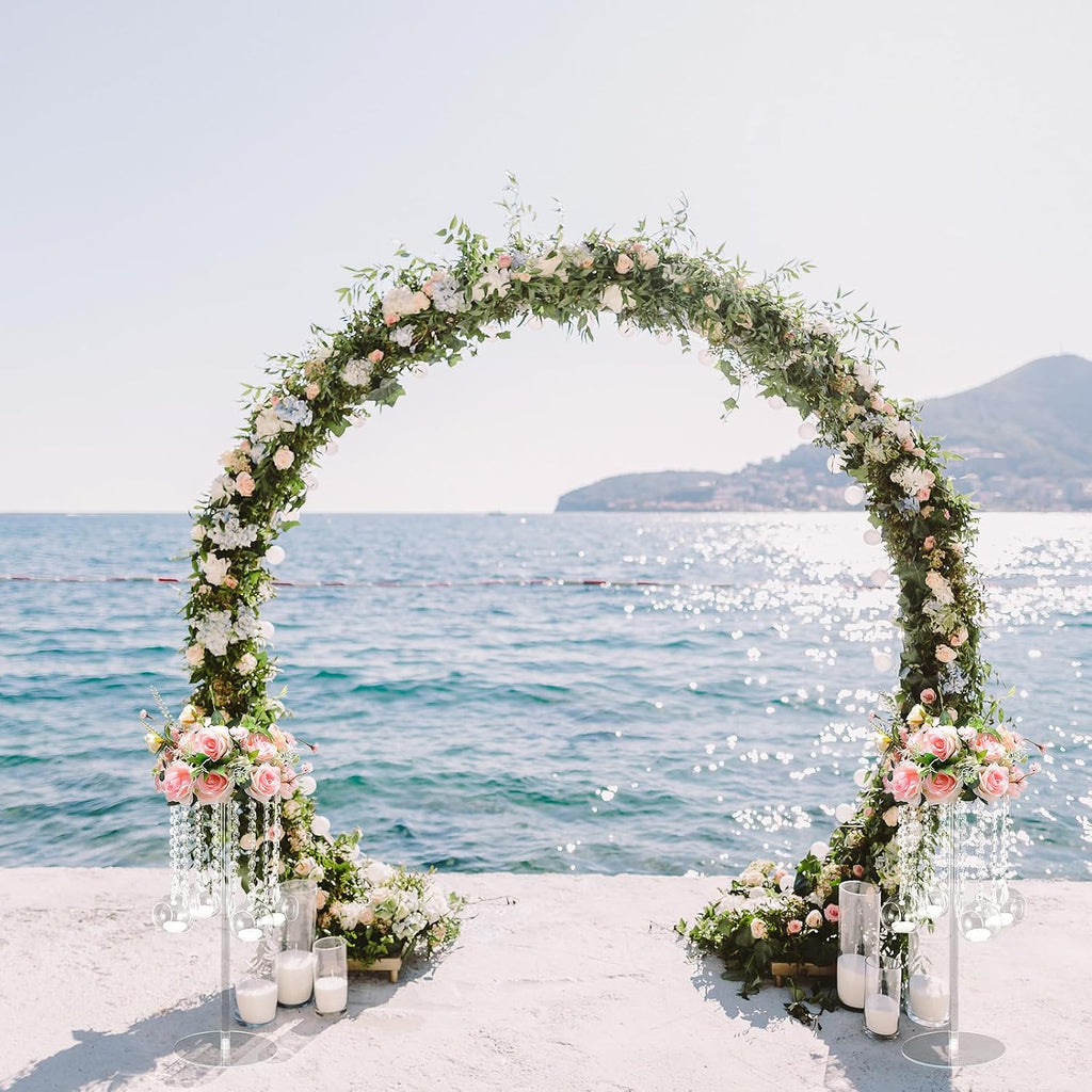 Yerliker 6 Sets 19.69 Inch Acrylic Wedding Centerpiece Flower Stand with Hanging Glass Tealight Globe Candle Holders Crystal Tall Flowers Vase for Birthday Wedding Party Table Decoration