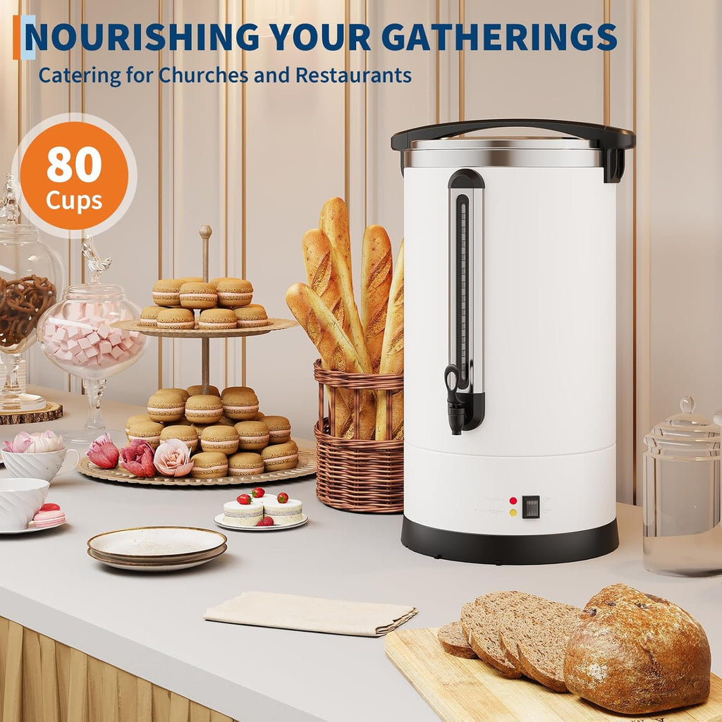 TrailBlaze 12L Double Wall Stainless Steel Commercial Coffee Urn - Electric Percolator Coffee Maker & Hot Water Dispenser, Large Capacity, Fast Brewing, Easy Clean for Buffet, Catering, Weddings