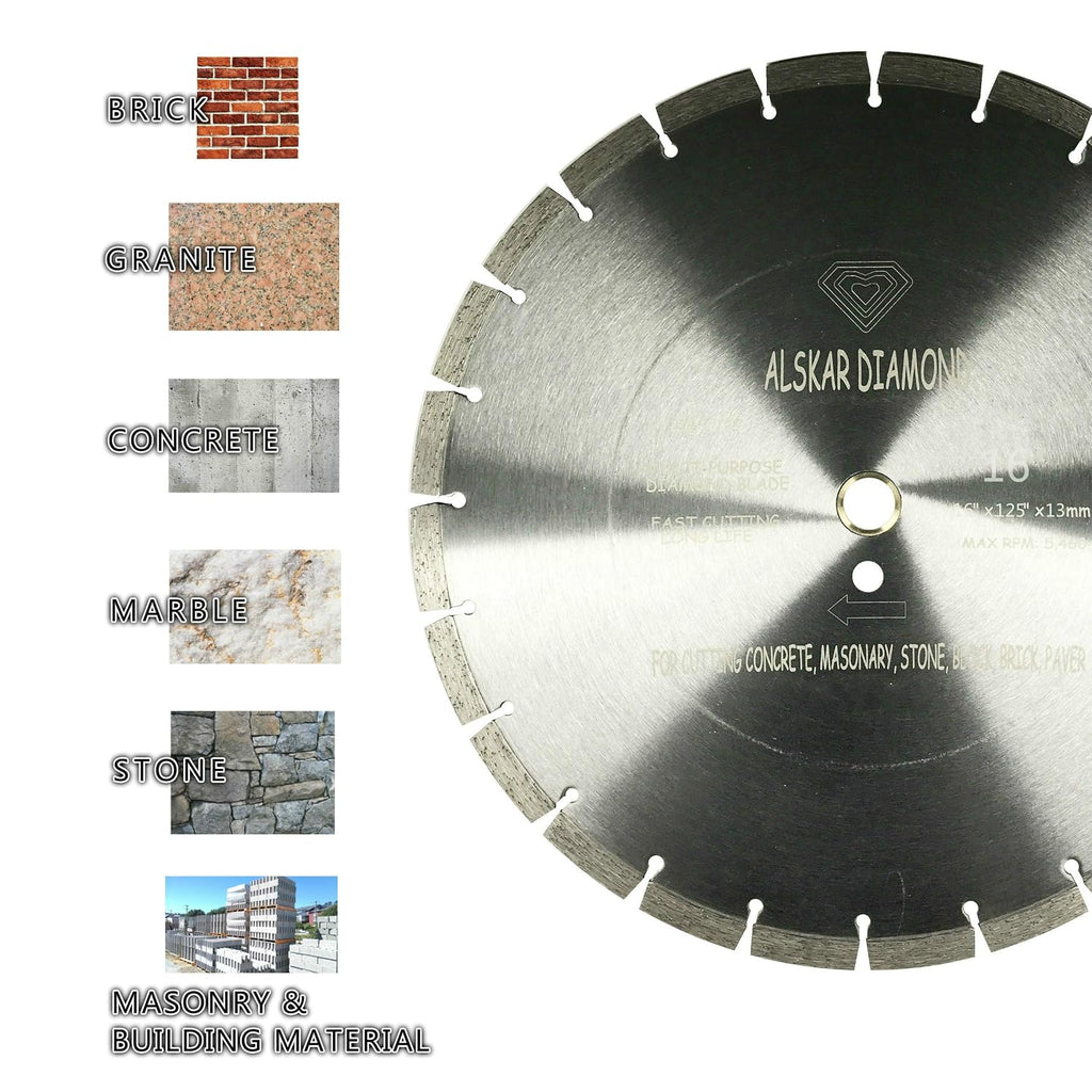 (5 Pack) ALSKAR DIAMOND ADLSS 16 inch Dry or Wet Cutting General Purpose Power Saw Segmented Diamond Blades for Concrete Stone Brick Masonry (16' - 5 pcs)