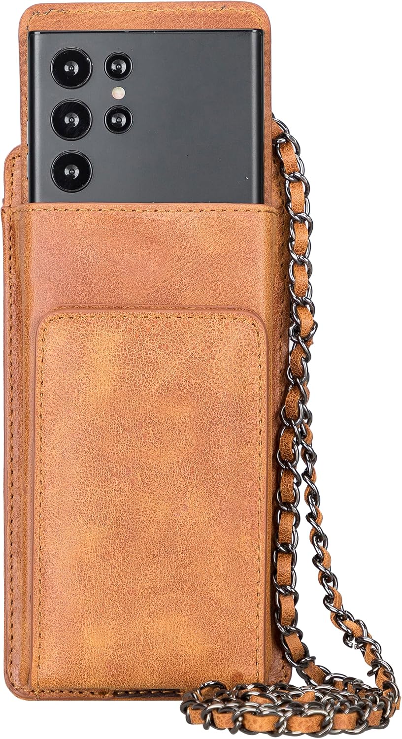Crossbody Women Wallet fits iPhone 16 Pro MAX / 17 Pro MAX and All Mobile Devices up to 6.9' - Zippered Women Purse, Shoulder Bag with Card Holder, Pocket & Chain Strap, Trendy (Almond)