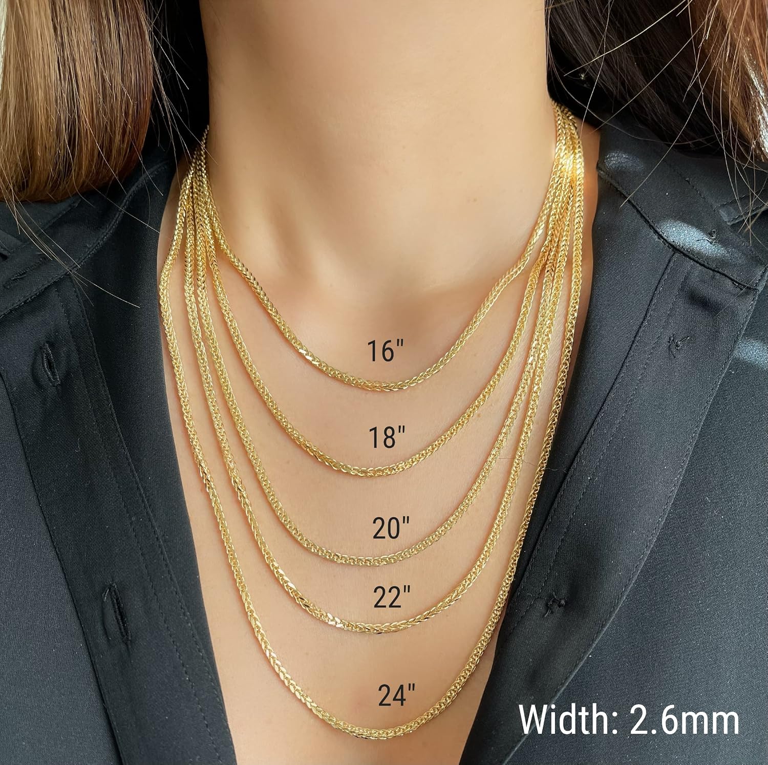 JEWELHEART 10K and 14K Gold Square Wheat Chain 1.5mm 1.7mm 2.2mm 2.6mm 3.2mm 3.9mm 4.5mm Yellow Real Gold Chains Diamond Cut Braided Franco Chain Necklace For Women with Lobster Clasp 16' 18' 20' 22' 24'