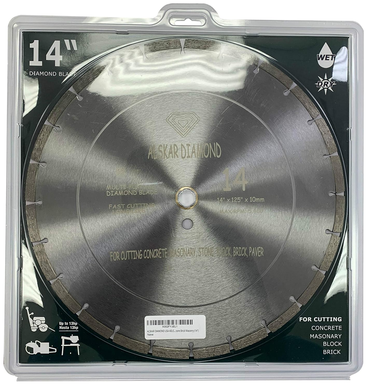 (5 Pack) ALSKAR DIAMOND ADLSS 14 inch Dry or Wet Cutting General Purpose Segmented High Speed Diamond Saw Blades for Concrete Stone Brick Masonry (14' - 5 pcs)