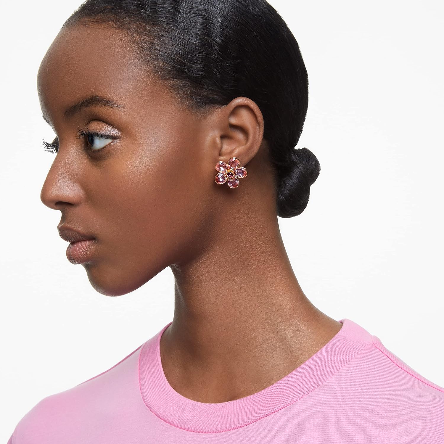 Swarovski Florere Necklace and Earrings Collection, Pink Crystals, Yellow Crystals, Gold Tone Metal Finish
