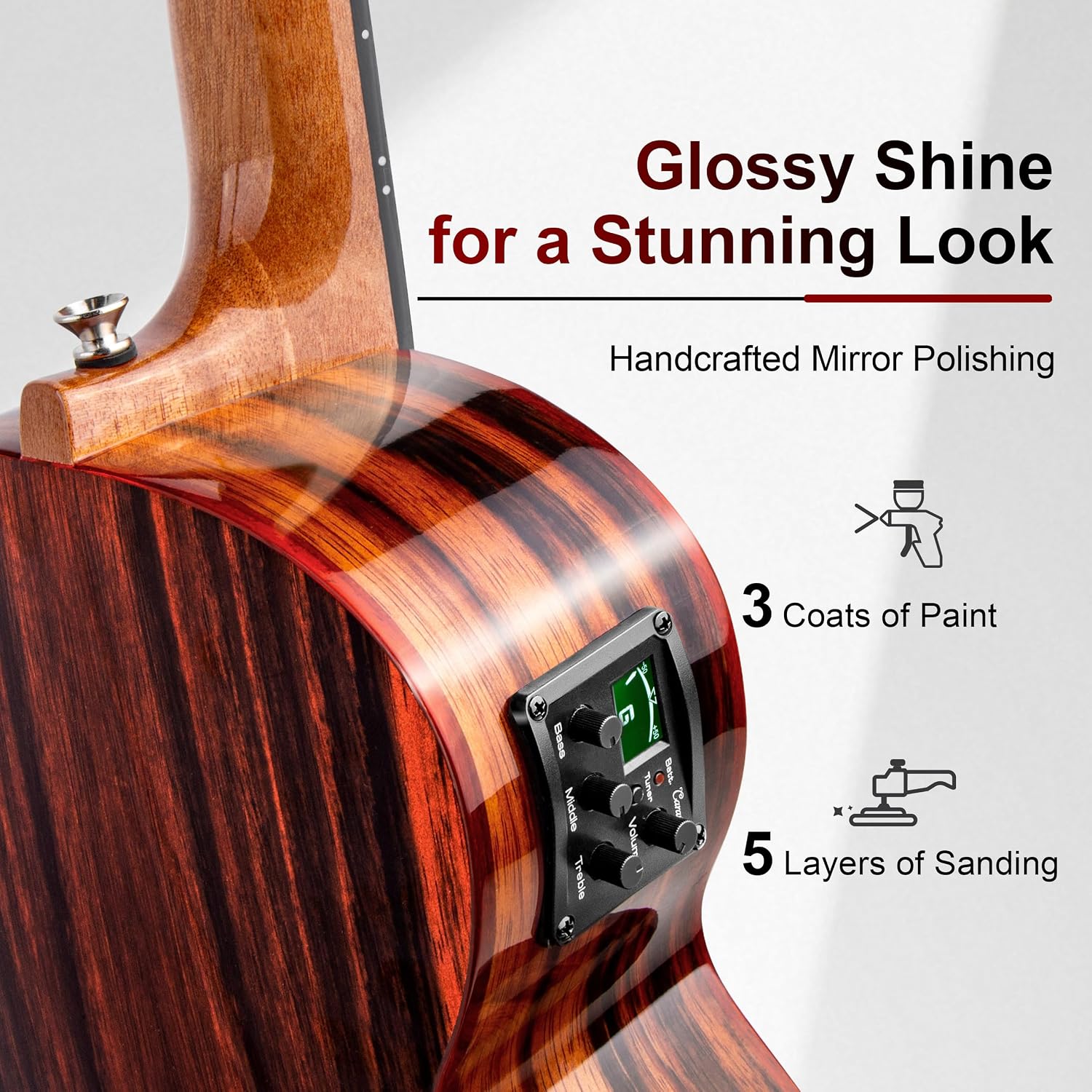 Caramel TEG91 Cutaway Ebony Glossy Tenor Acoustic & Electric Ukulele with Armrest | 26-inch Handmade Professional Ukelele Kit with Accessories