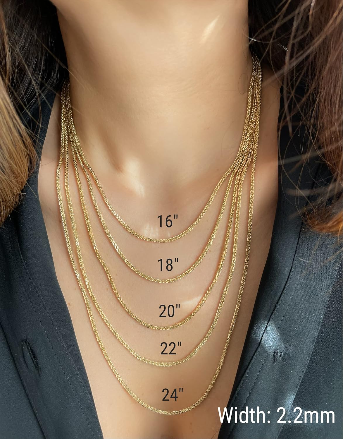 JEWELHEART 10K and 14K Gold Square Wheat Chain 1.5mm 1.7mm 2.2mm 2.6mm 3.2mm 3.9mm 4.5mm Yellow Real Gold Chains Diamond Cut Braided Franco Chain Necklace For Women with Lobster Clasp 16' 18' 20' 22' 24'
