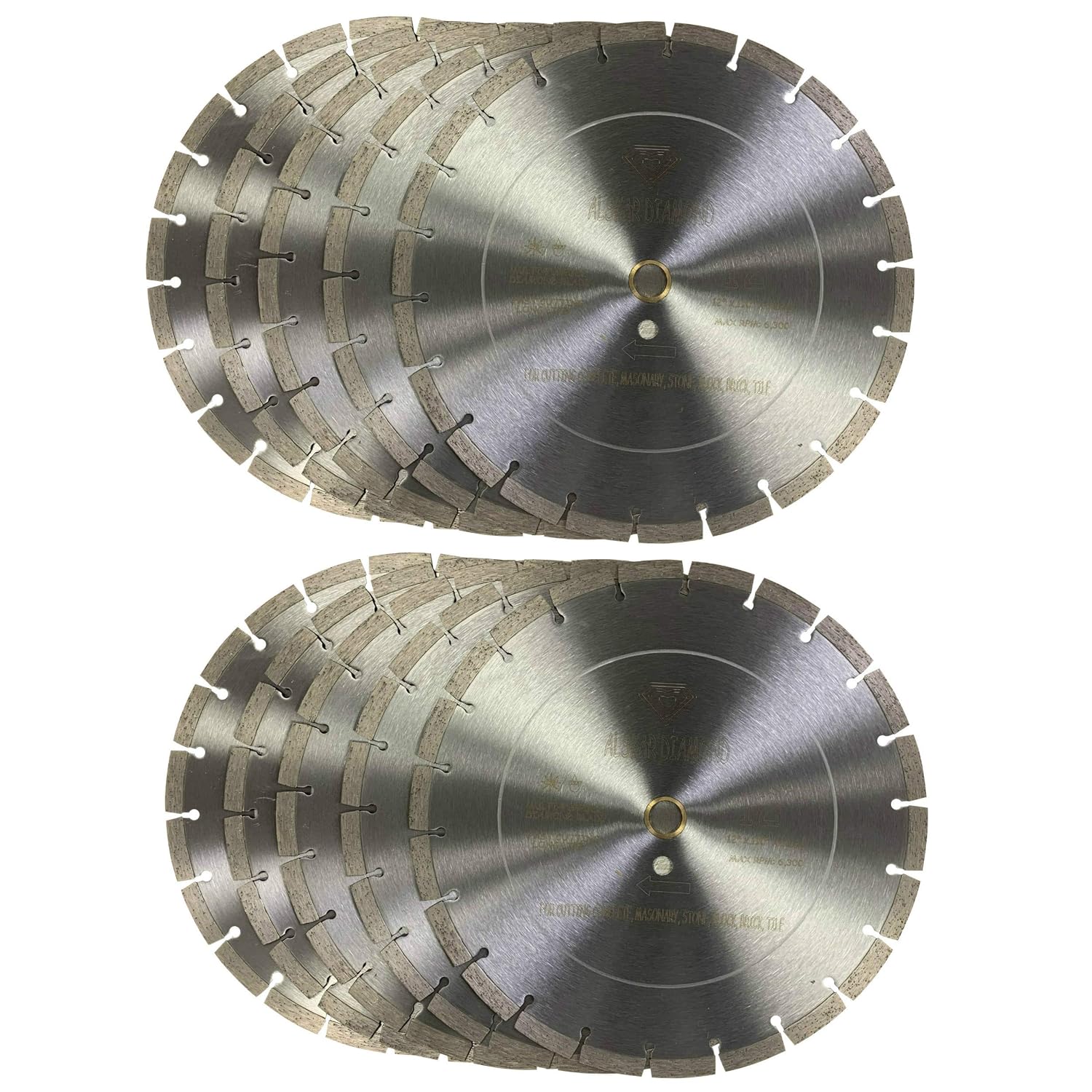 (10 Pack) ALSKAR DIAMOND ADLSS 12 inch Dry or Wet Cutting General Purpose Segmented High Speed Diamond Saw Blades for Concrete Stone Brick Masonry with Arbor 1'-20mm (12' - 10 pcs)
