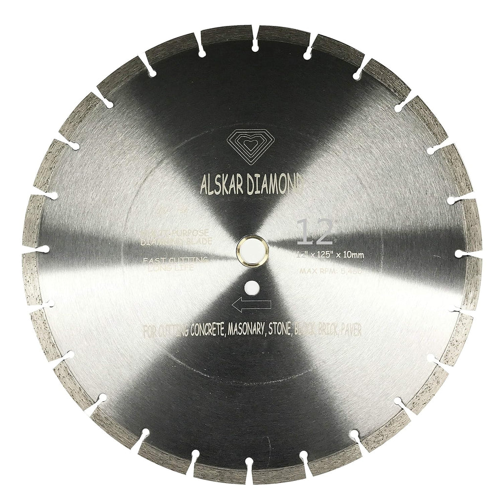 (10 Pack) ALSKAR DIAMOND ADLSS 12 inch Dry or Wet Cutting General Purpose Segmented High Speed Diamond Saw Blades for Concrete Stone Brick Masonry with Arbor 1'-20mm (12' - 10 pcs)