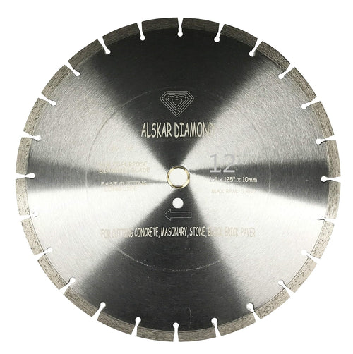 (10 Pack) ALSKAR DIAMOND ADLSS 12 inch Dry or Wet Cutting General Purpose Segmented High Speed Diamond Saw Blades for Concrete Stone Brick Masonry with Arbor 1'-20mm (12' - 10 pcs)