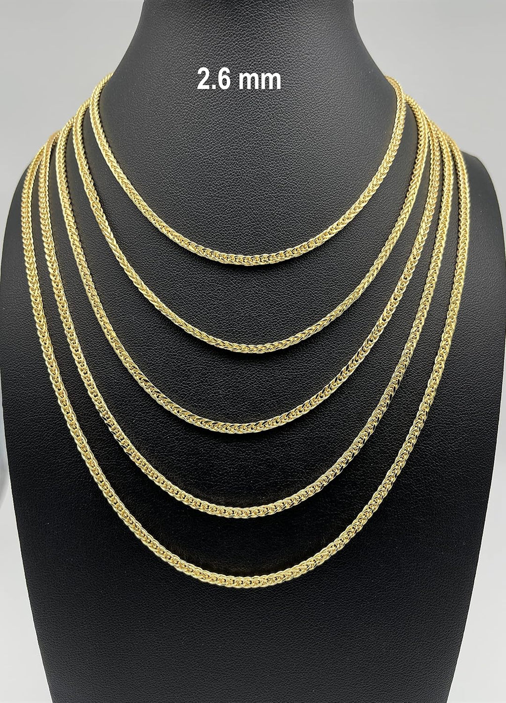 JEWELHEART 10K and 14K Gold Square Wheat Chain 1.5mm 1.7mm 2.2mm 2.6mm 3.2mm 3.9mm 4.5mm Yellow Real Gold Chains Diamond Cut Braided Franco Chain Necklace For Women with Lobster Clasp 16' 18' 20' 22' 24'