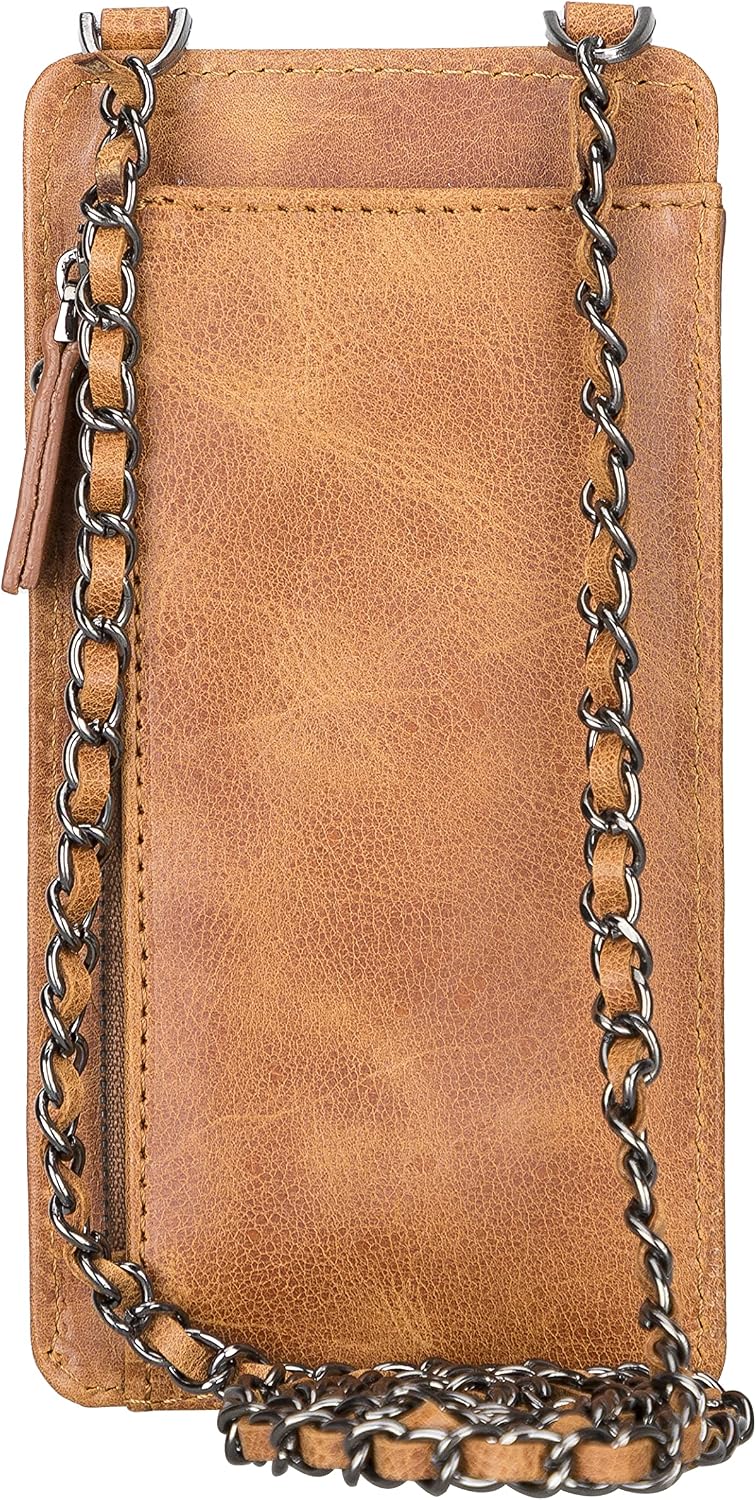 Crossbody Women Wallet fits iPhone 16 Pro MAX / 17 Pro MAX and All Mobile Devices up to 6.9' - Zippered Women Purse, Shoulder Bag with Card Holder, Pocket & Chain Strap, Trendy (Almond)