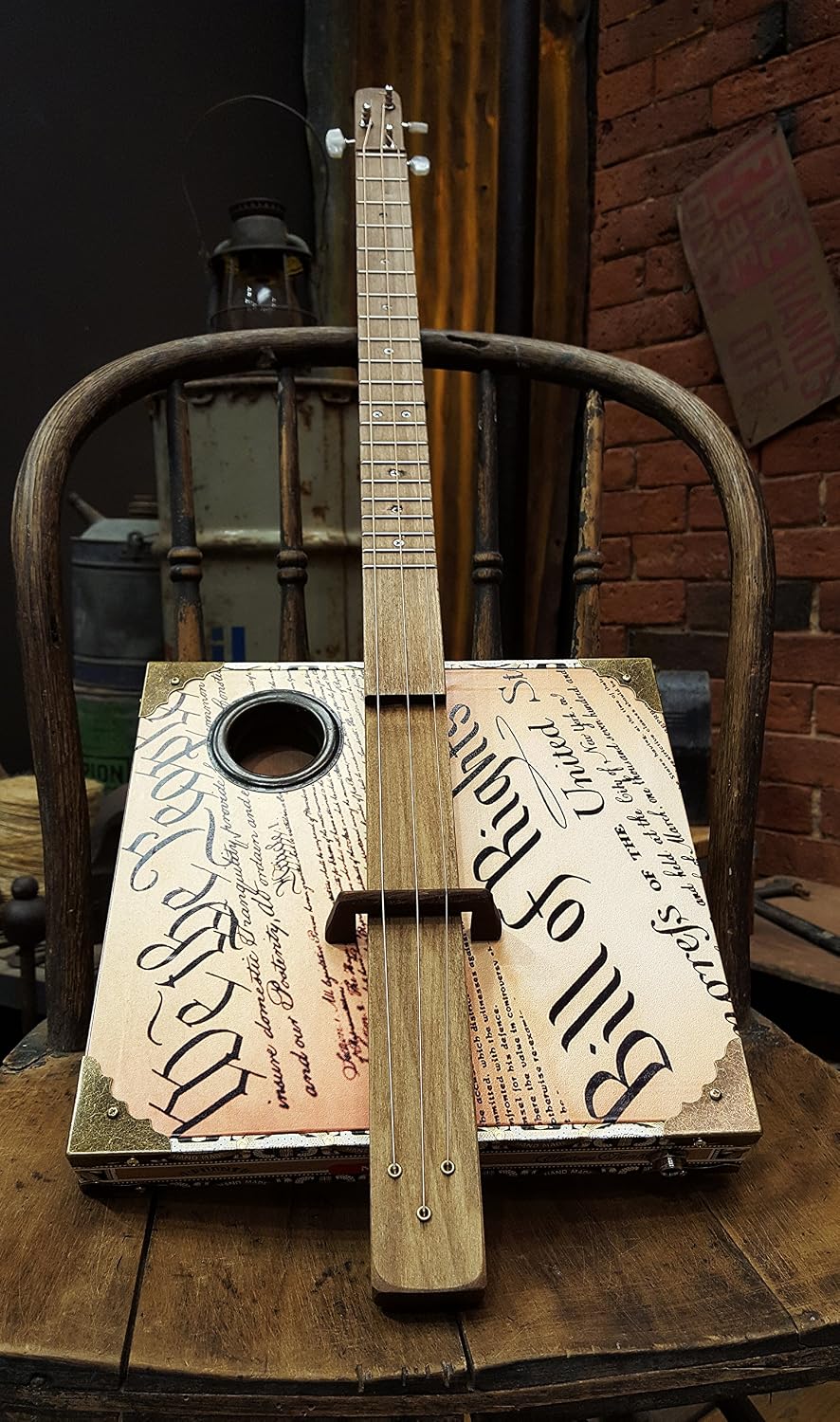 'Founder's Faith' Patriotic American Cigar Box Guitar - Acoustic/Electric 3-string - Made in the USA!