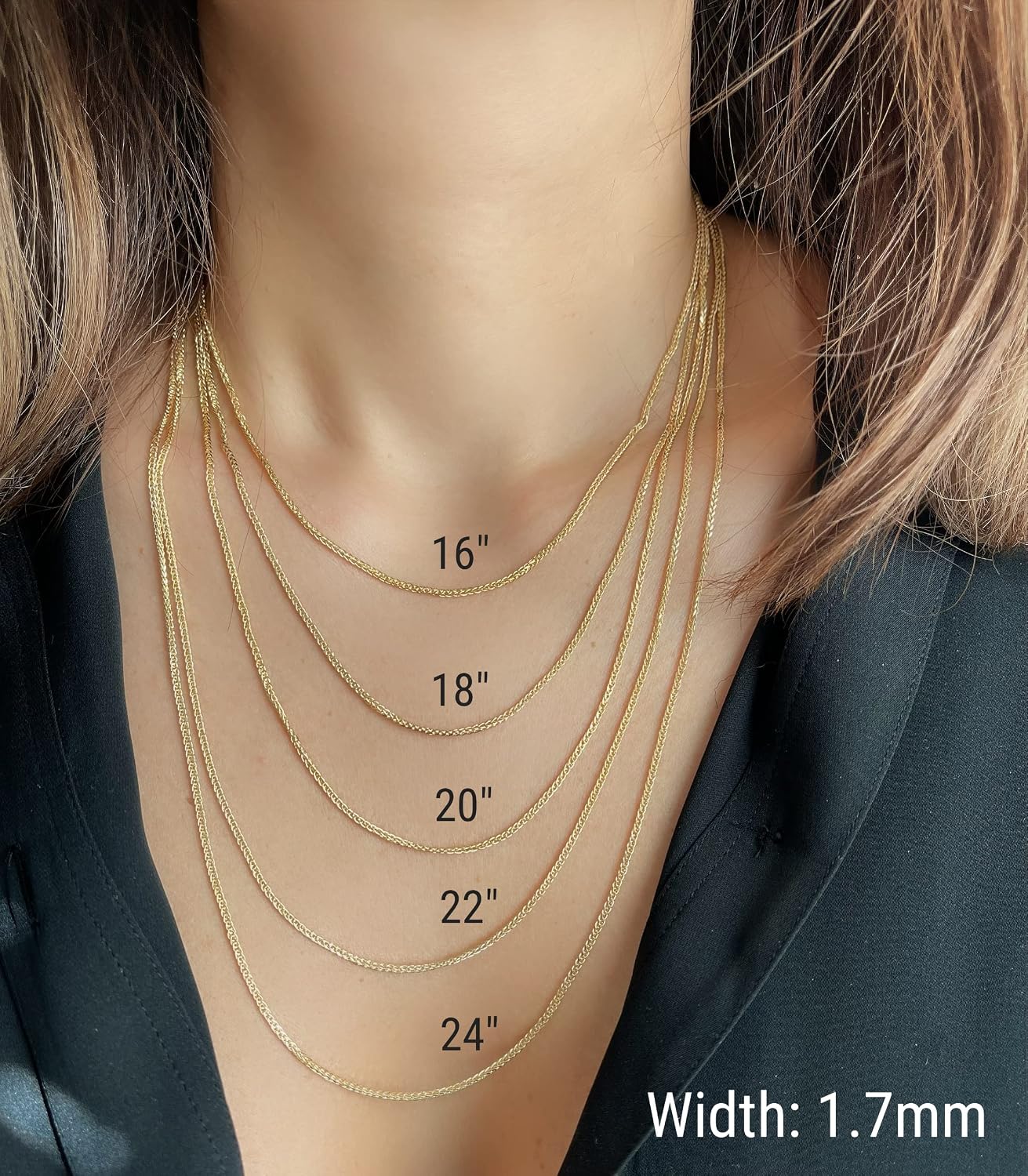 JEWELHEART 10K and 14K Gold Square Wheat Chain 1.5mm 1.7mm 2.2mm 2.6mm 3.2mm 3.9mm 4.5mm Yellow Real Gold Chains Diamond Cut Braided Franco Chain Necklace For Women with Lobster Clasp 16' 18' 20' 22' 24'