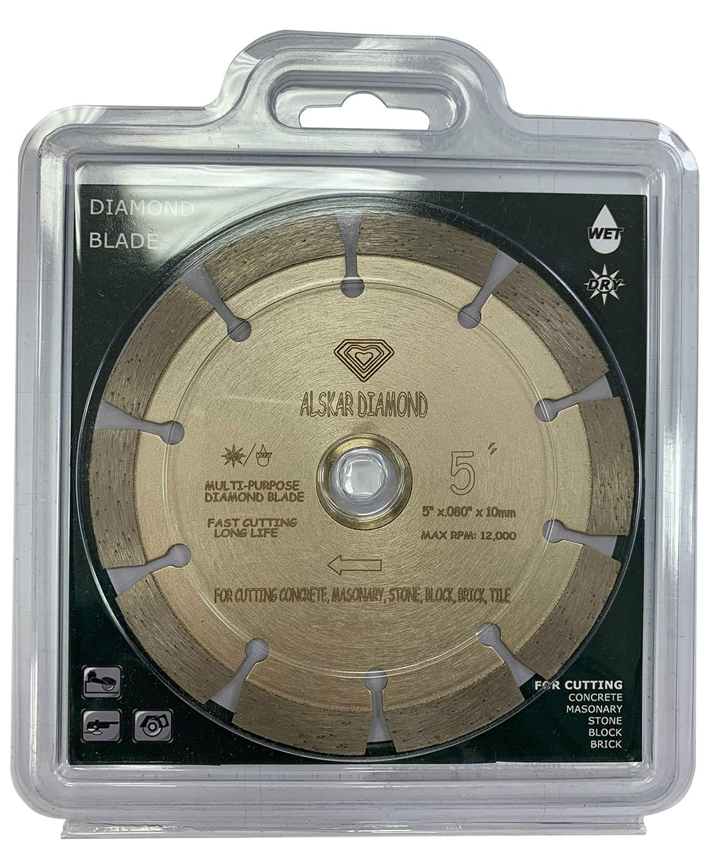 (20 Pack) ALSKAR DIAMOND 5 inch Dry or Wet Cutting General Purpose Power Saw Segmented Diamond Blades for Concrete Stone Brick Masonry (5' - 20 pcs)