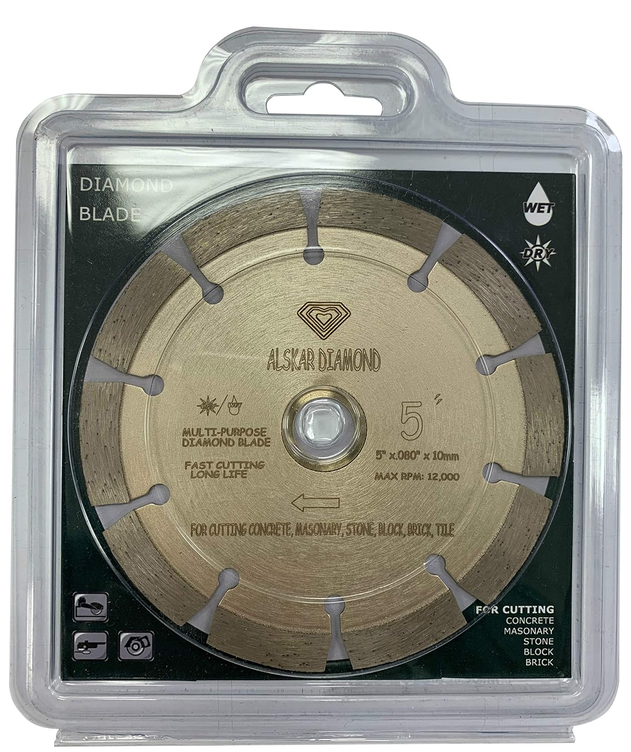 (20 Pack) ALSKAR DIAMOND 5 inch Dry or Wet Cutting General Purpose Power Saw Segmented Diamond Blades for Concrete Stone Brick Masonry (5' - 20 pcs)