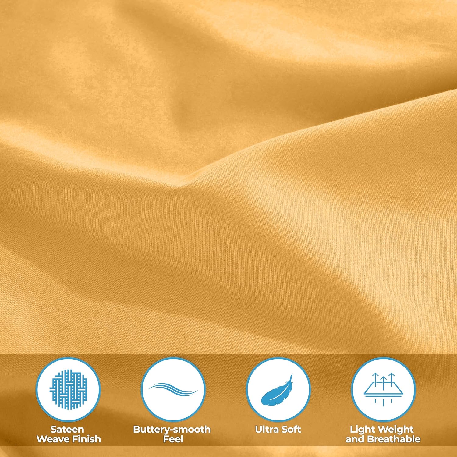 Superior Egyptian Cotton 400 Thread Count Bed Sheet Set, 1 Elastic Deep Pocket Fitted Sheet, 1 Flat Sheet, 2 Pillowcases, Soft Bedding, Luxury Sheets, Sateen Weave, Full Size, Gold