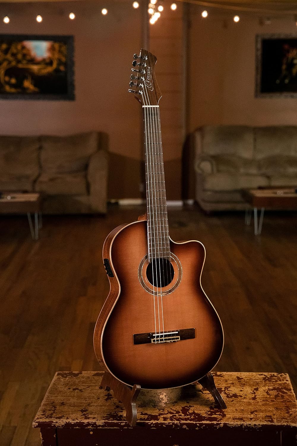 Ortega Guitars 6 String Performer Series Solid Top Slim Neck Reverse Acoustic-Electric Nylon Classical Guitar w/Bag, Right (RCE238SN-FT)