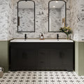 eclife 72' Bathroom Vanities Sink Combo with Painted Surface, Modern Drawered Cabinet W/Decorative Wave Lines, Undermount Double White Sink, Matte Black Faucet Drain, Black