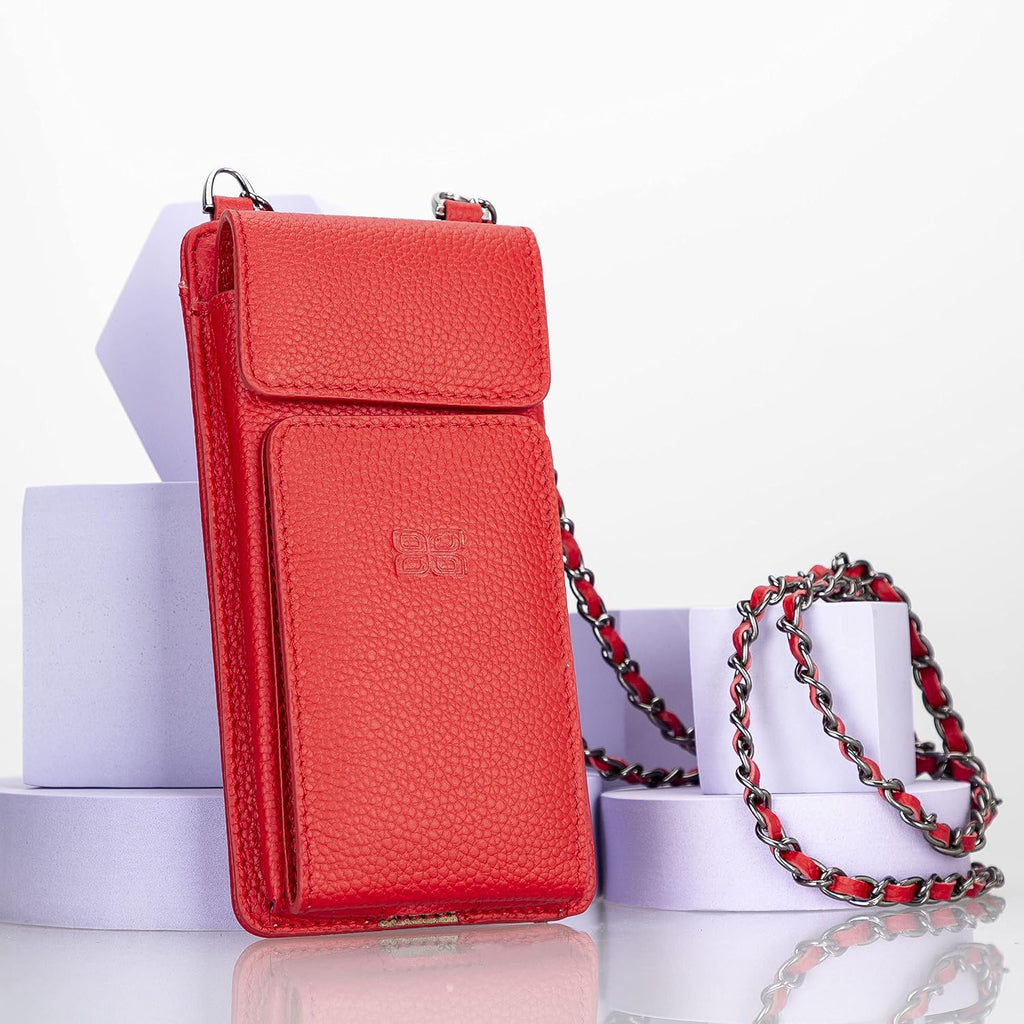 Crossbody Women Wallet fits iPhone 16 Pro MAX / 17 Pro MAX and All Mobile Devices up to 6.9' - Zippered Women Purse, Shoulder Bag with Card Holder, Pocket & Chain Strap, Trendy (Strawberry)