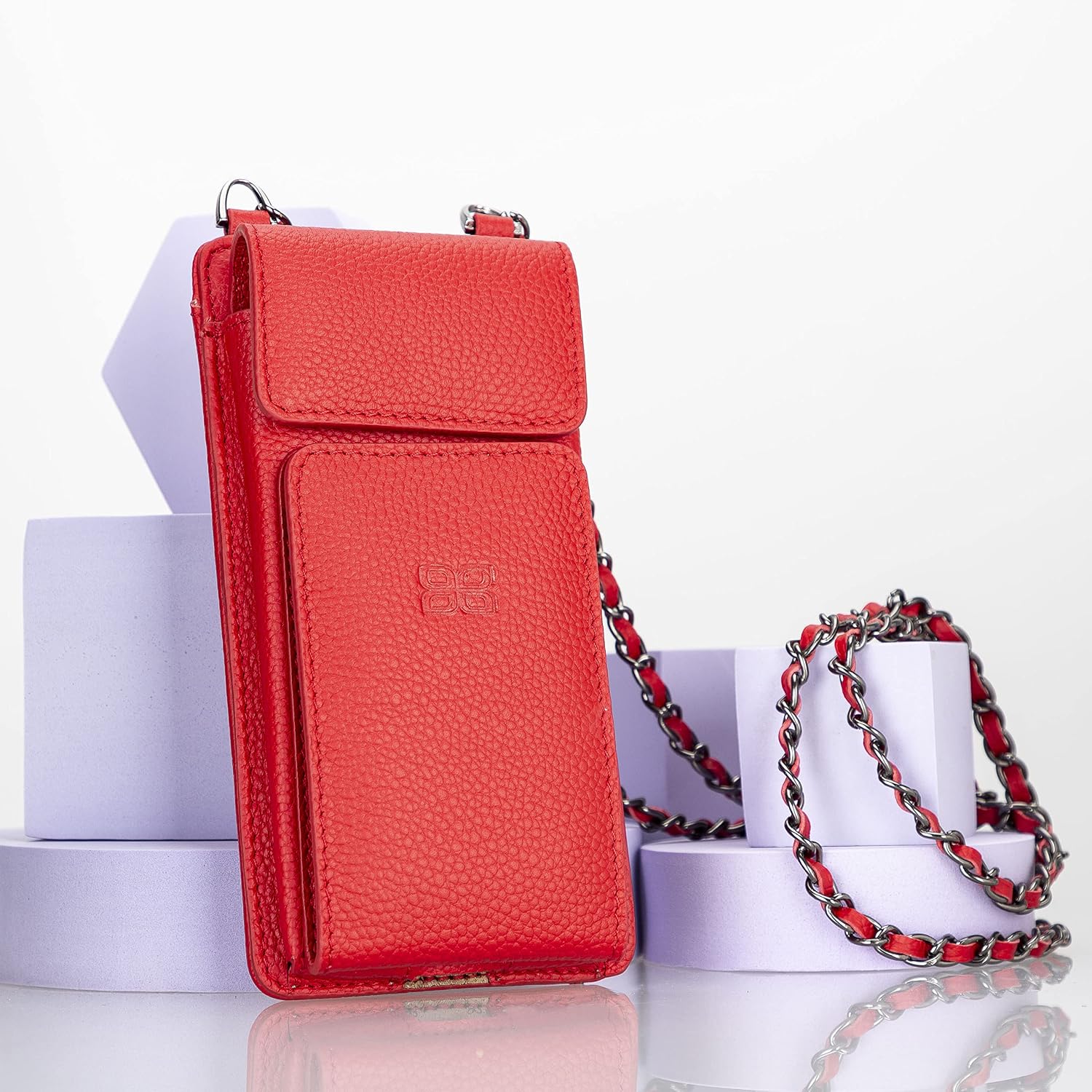 Crossbody Women Wallet fits iPhone 16 Pro MAX / 17 Pro MAX and All Mobile Devices up to 6.9' - Zippered Women Purse, Shoulder Bag with Card Holder, Pocket & Chain Strap, Trendy (Strawberry)