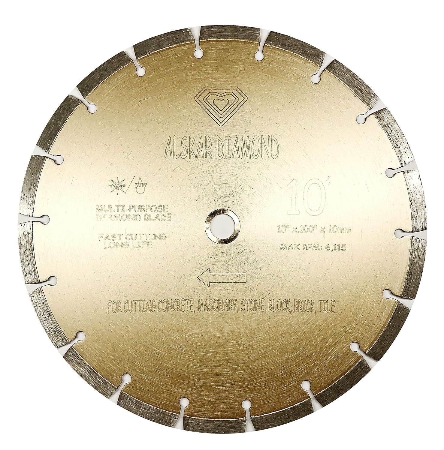(10 Pack) ALSKAR DIAMOND 10 inch Dry or Wet Cutting General Purpose High Speed Segmented Diamond Saw Blades for Concrete Stone Brick Masonry (10' - 10 pcs)