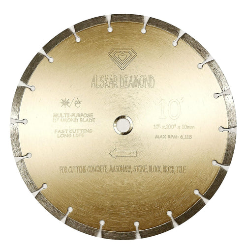 (10 Pack) ALSKAR DIAMOND 10 inch Dry or Wet Cutting General Purpose High Speed Segmented Diamond Saw Blades for Concrete Stone Brick Masonry (10' - 10 pcs)