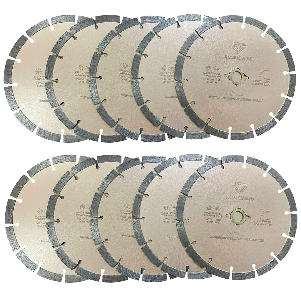 (10 Pack) ALSKAR DIAMOND 7 inch Dry or Wet Cutting General Purpose Segmented High Speed Diamond Saw Blades for Concrete Stone Brick Masonry (7' - 10 pcs)