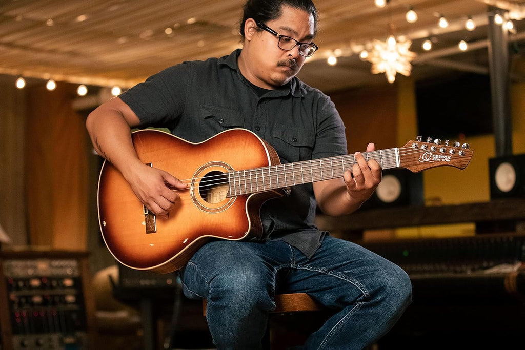 Ortega Guitars 6 String Performer Series Solid Top Slim Neck Reverse Acoustic-Electric Nylon Classical Guitar w/Bag, Right (RCE238SN-FT)