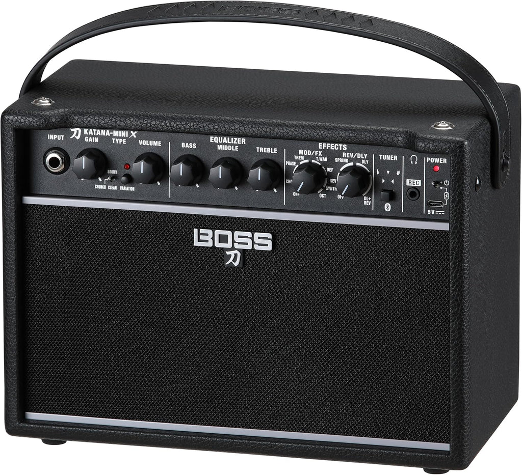 BOSS Katana-Mini X | Powerful 10-Watt Mini Amplifier for Electric, Acoustic & Bass | Tube Logic Design | Custom 5' Speaker | Versatile Sounds & Dual Effects | Bluetooth | Built-in Rechargeable Battery