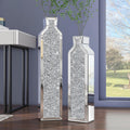 SHYFOY Floor Vase Crushed Diamond Mirrored Vase - Silver Floor Standing Vases Set of 2-24' & 30' Large Crystal Tall Vases for Living Room Dining Bedroom Home Corner Hallway Indoor Office Floor