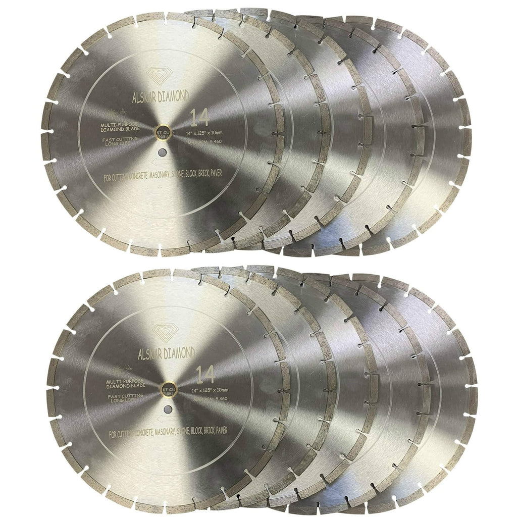 (10 Pack) ALSKAR DIAMOND ADLSS 14 inch Dry or Wet Cutting General Purpose Segmented High Speed Diamond Saw Blades for Concrete Stone Brick Masonry (14' - 10 pcs)