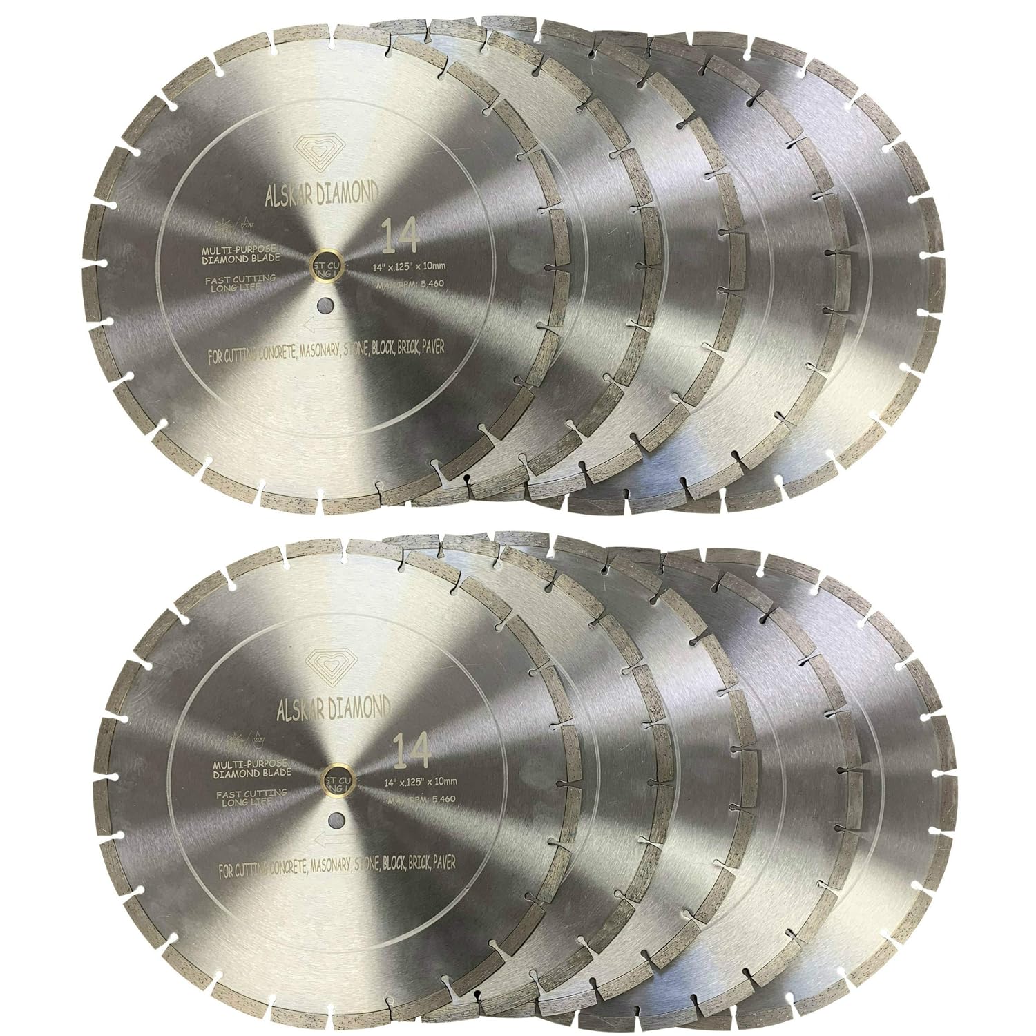 (10 Pack) ALSKAR DIAMOND ADLSS 14 inch Dry or Wet Cutting General Purpose Segmented High Speed Diamond Saw Blades for Concrete Stone Brick Masonry (14' - 10 pcs)