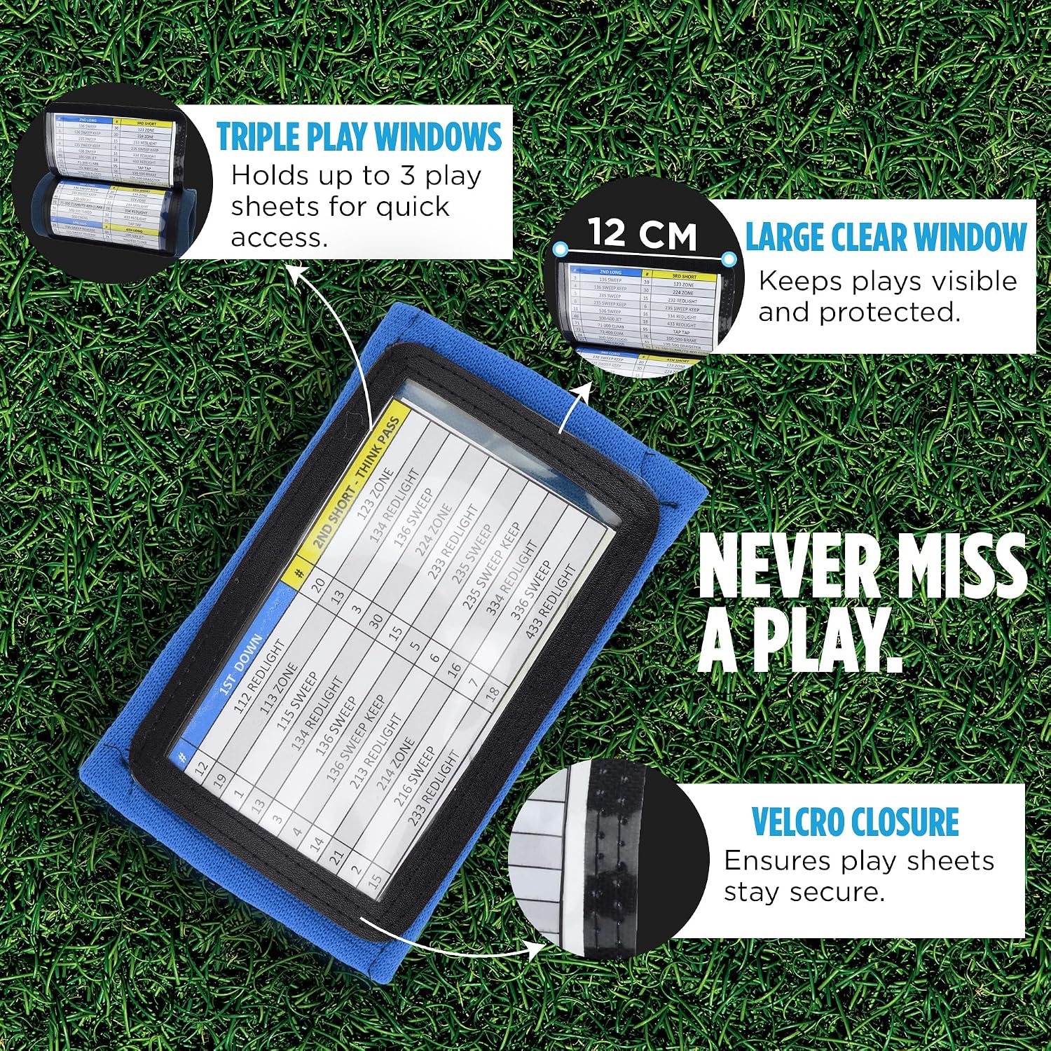 Sports Unlimited Adult Triple Wrist Coach, Football Wristbands for Plays, Baseball Wristbands, QB Arm Bands