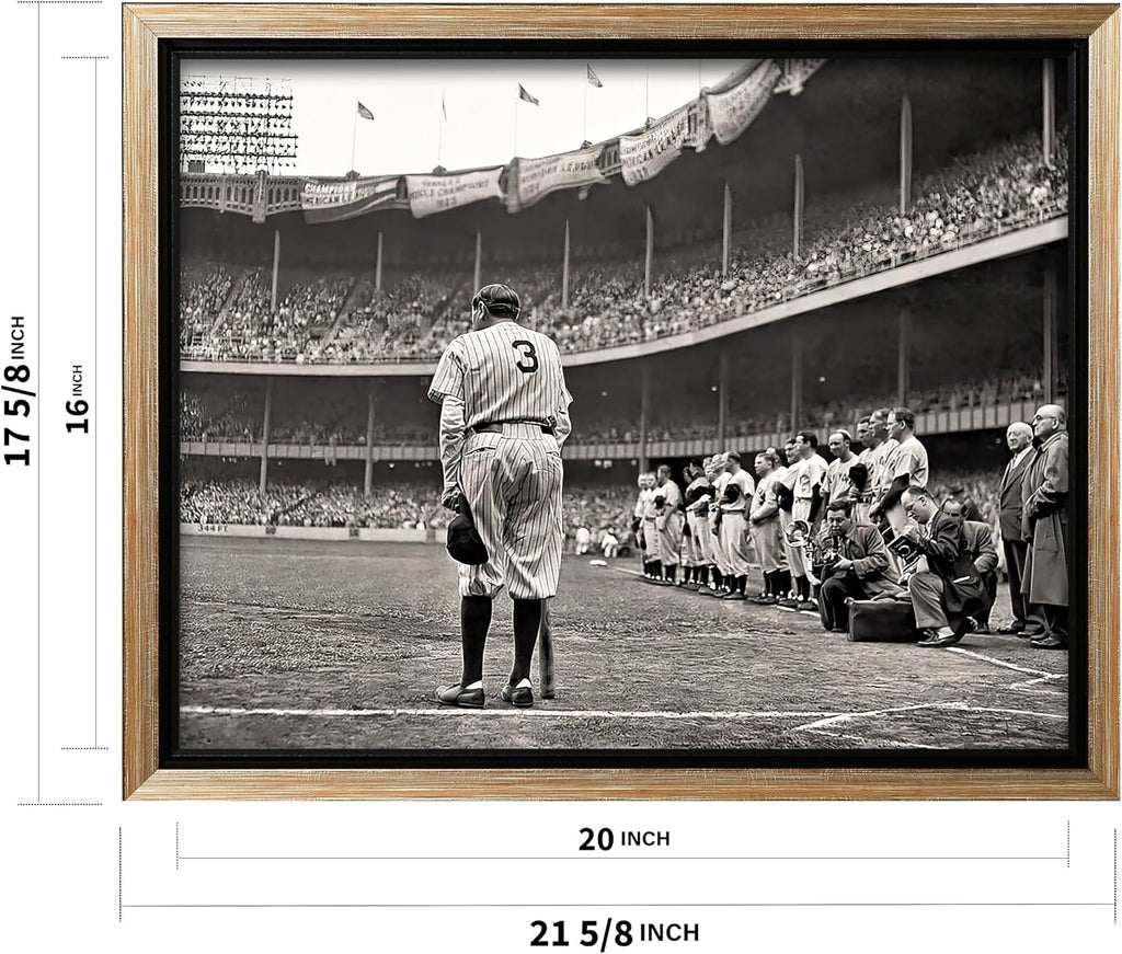 Poster Master The Babe Bows Out Canvas - Retro Babe Ruth Retires Print - Sports Art - Gift for Him, Men, Athlete - Baseball Art - Decor for Man Cave, Gym, Living Room - 16x20 Silver Framed Canvas
